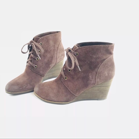 🔴 SOLD Lucky Brand Brown Suede Wedge Ankle Boots - Picture 4 of 7